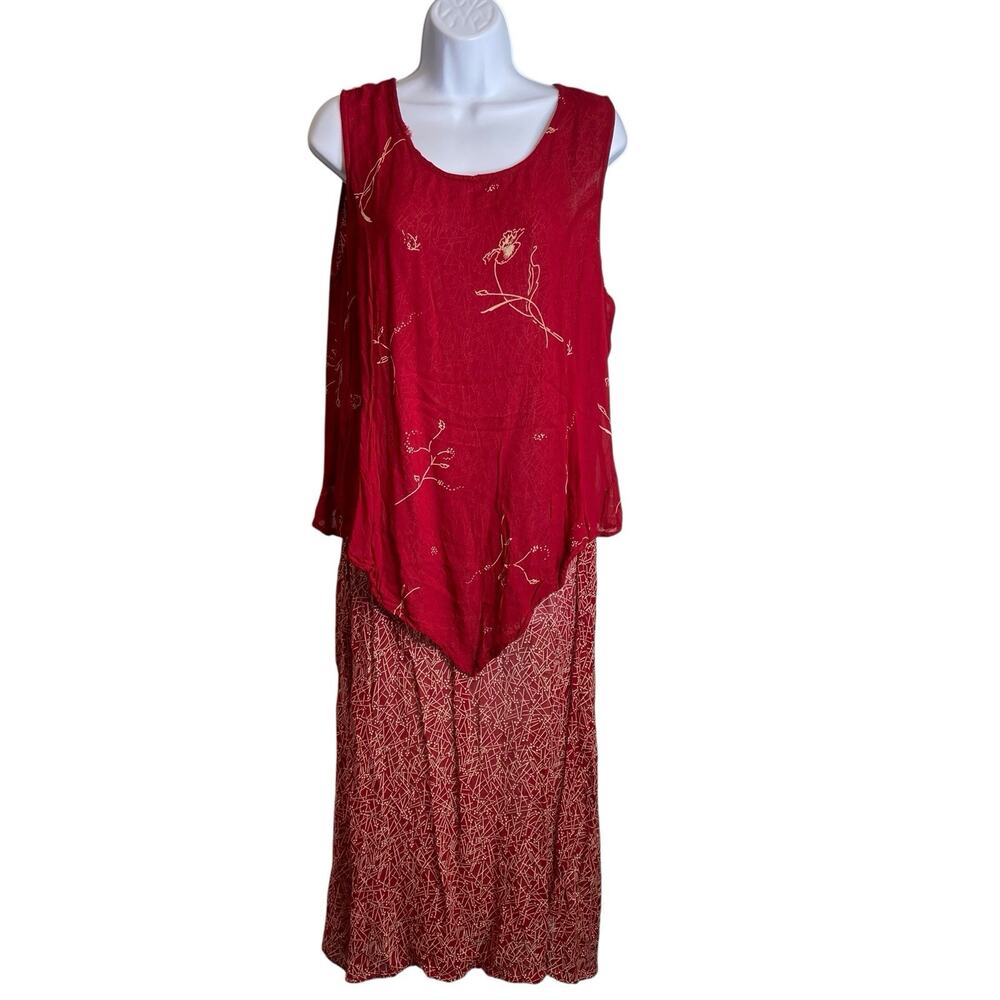 Vintage Phool Women's Red Embroidered Overlay Dress Size L Bohemian‎ Flowy Retro